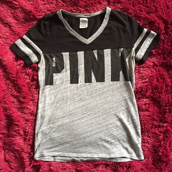 PINK Victoria's Secret Tops - PINK Victoria’s Secret grey & black v-cut t-shirt